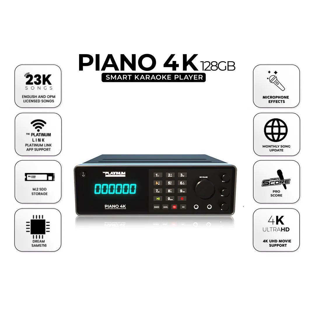 PIANO 4K 128gb High-End Home Karaoke System with Wired Microphone