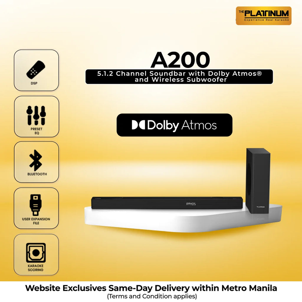 A200 5.1.2 Channel Soundbar with Dolby Atmos® and Wireless Subwoofer