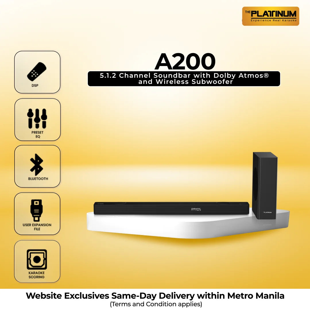A200 5.1.2 Channel Soundbar with Dolby Atmos® and Wireless Subwoofer