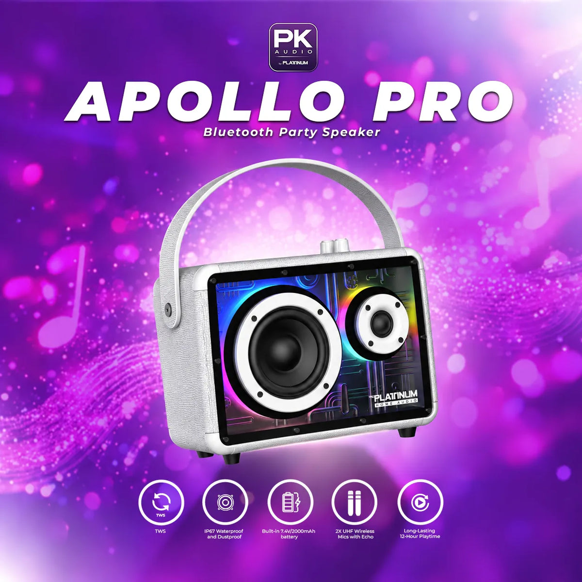 APOLLO PRO Portable BT Speaker with UHF Microphones and Echo effect