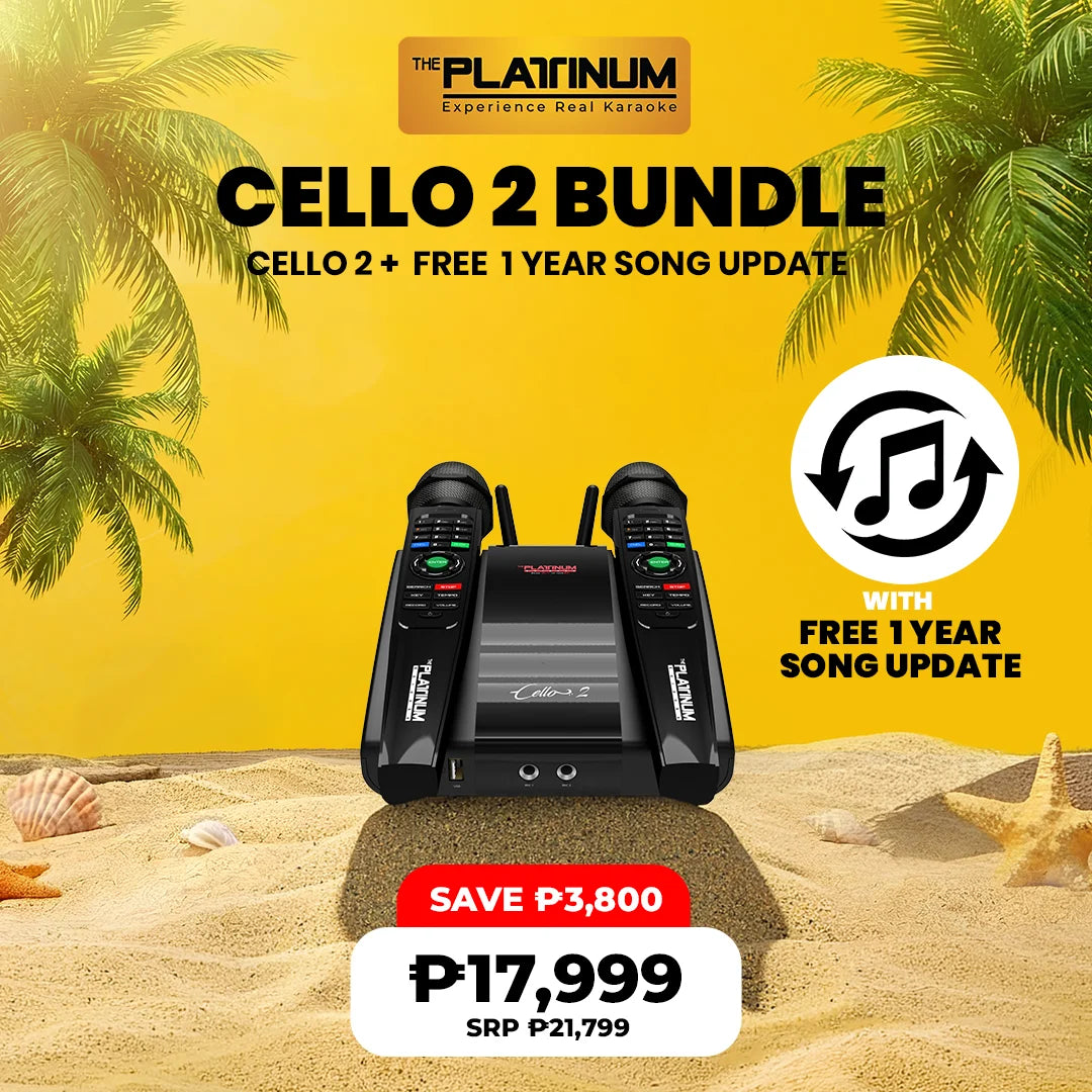 CELLO 2 UHF Wireless Microphone Karaoke Player with Free 1 Year Song Update Bundle