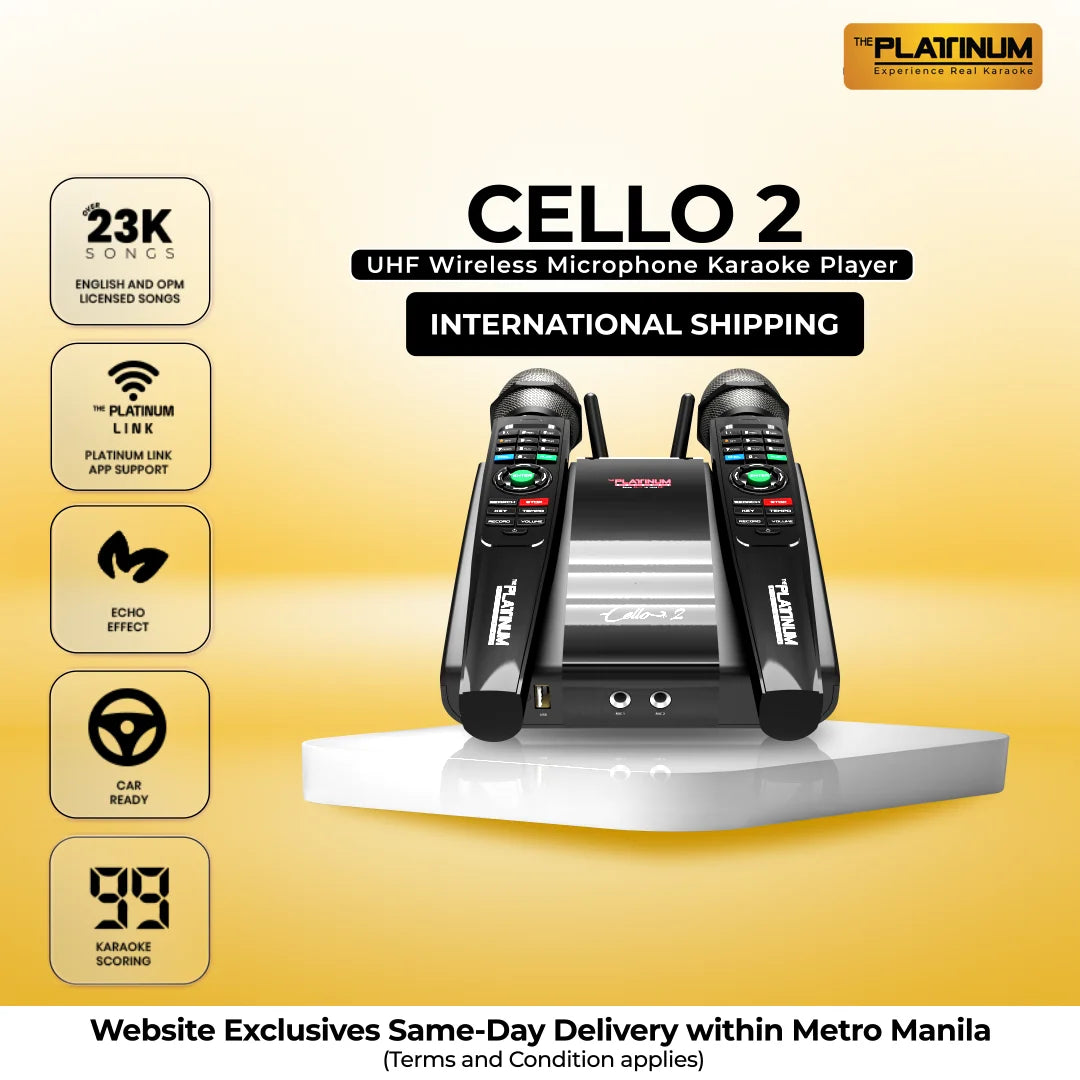 CELLO 2 UHF Wireless Microphone Karaoke Player - International Shipping