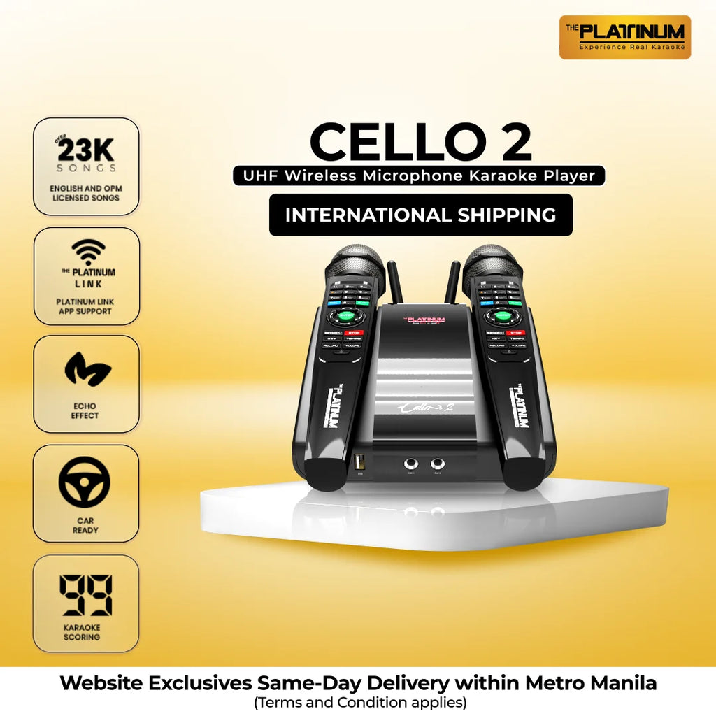 CELLO 2 UHF Wireless Microphone Karaoke Player - International Shipping