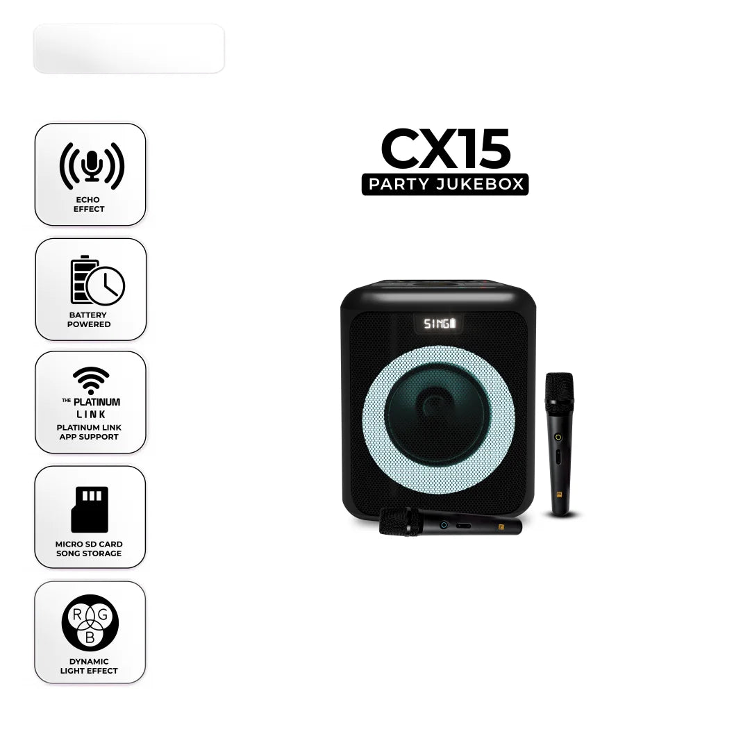 CX15 Karaoke Speaker with UHF Wireless Microphones 6.5" Woofer class