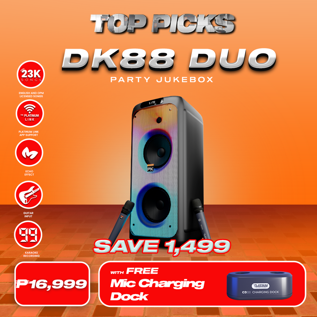 DK88 Duo Party Jukebox with Free Mic Charging Dock