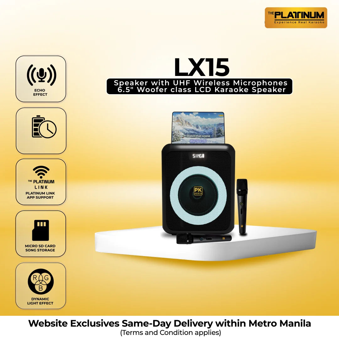 LX15 Karaoke Speaker with UHF Wireless Microphones 6.5" Woofer class LCD Karaoke Speaker