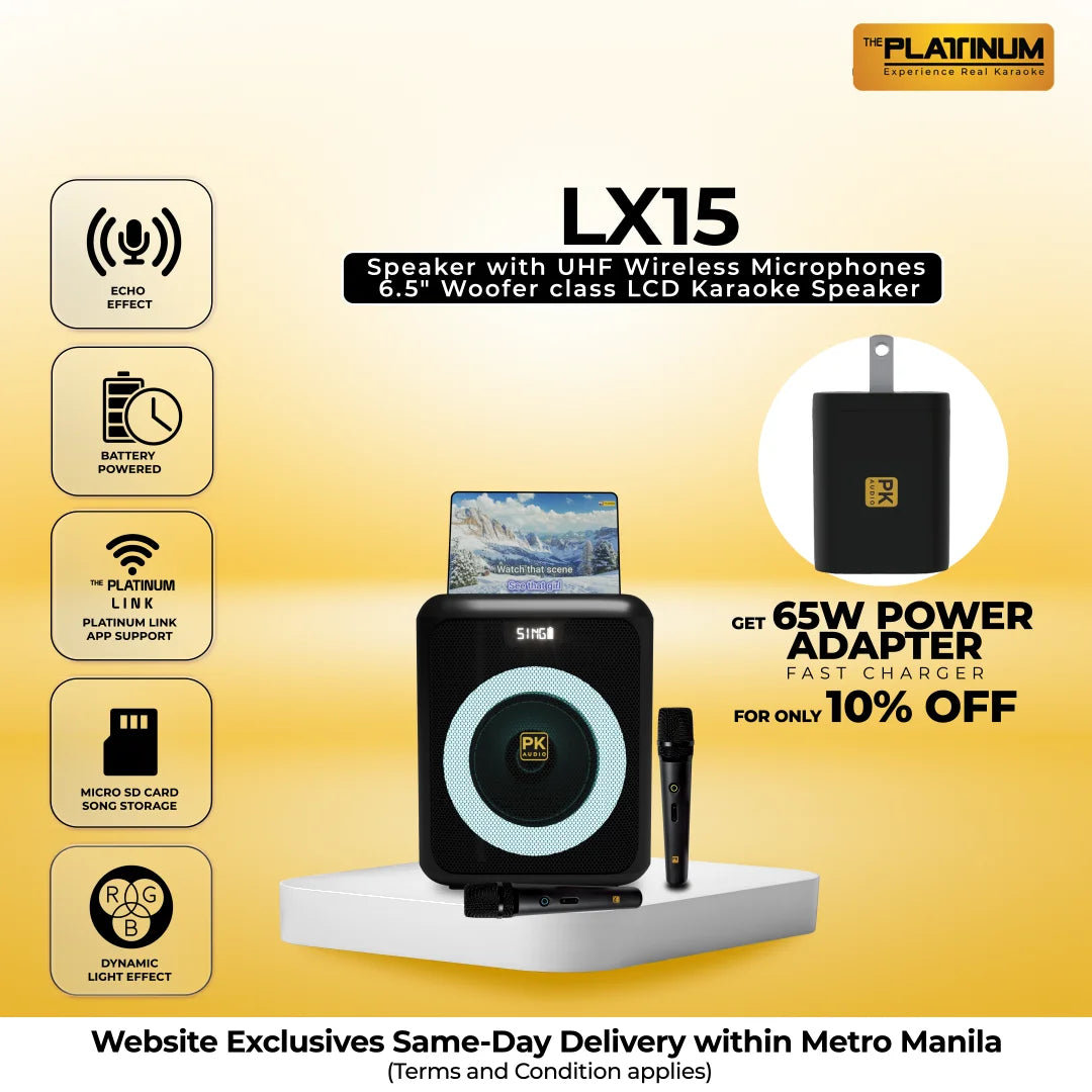 LX15 Karaoke Speaker with UHF Wireless Microphones 6.5" Woofer class LCD Karaoke Speaker