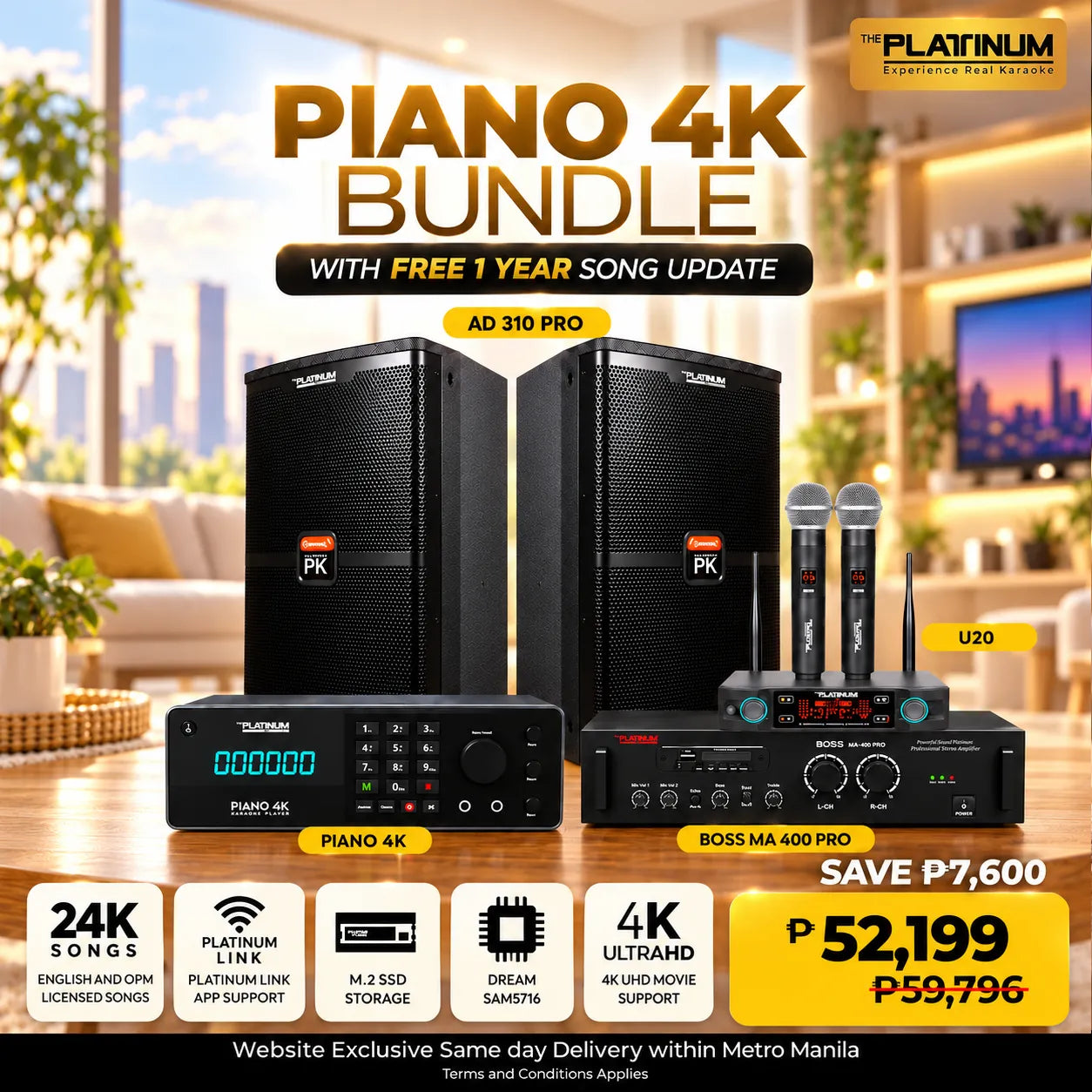 Piano 4K 128GB + AD-310 PRO + BOSS MA 400 PRO + U20 with Free 1 Year Song Update - Bundle