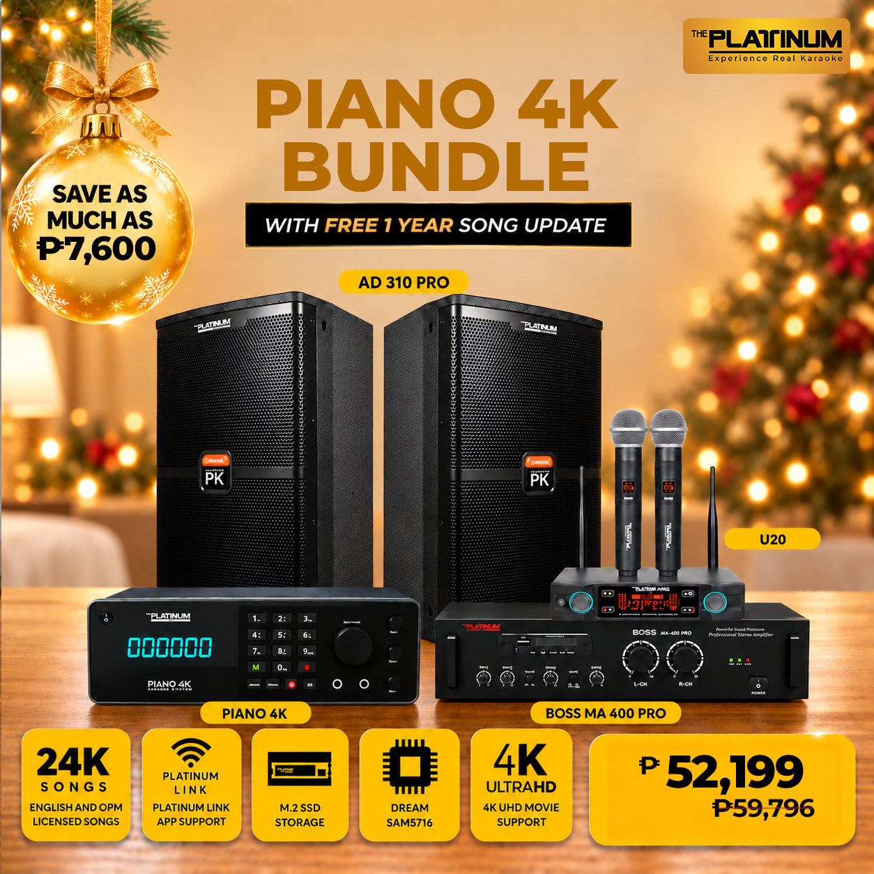 Piano 4K 128GB + AD-310 PRO + BOSS MA 400 PRO + U20 with Free 1 Year Song Update - Bundle