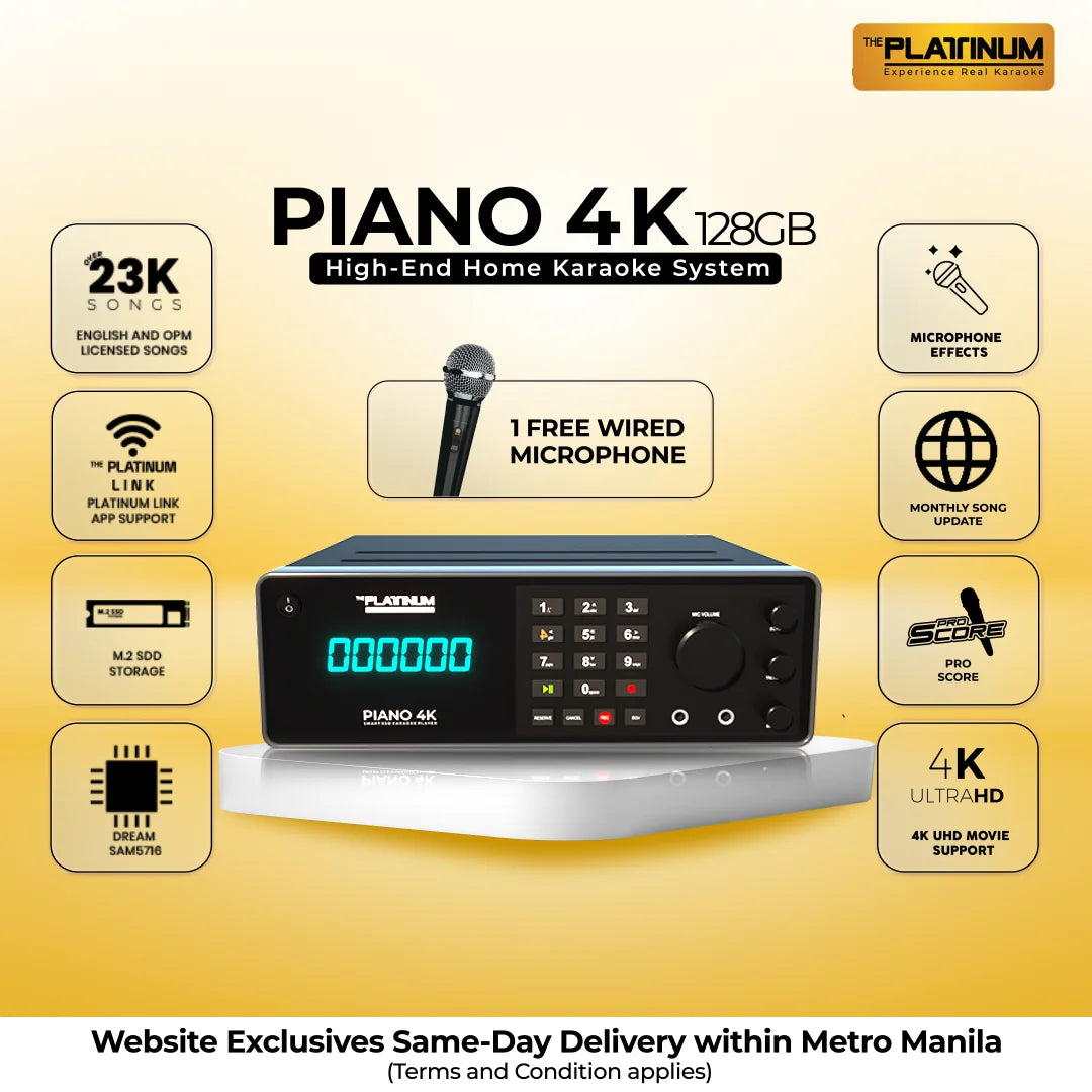 PIANO 4K 128gb High-End Home Karaoke System with Wired Microphone