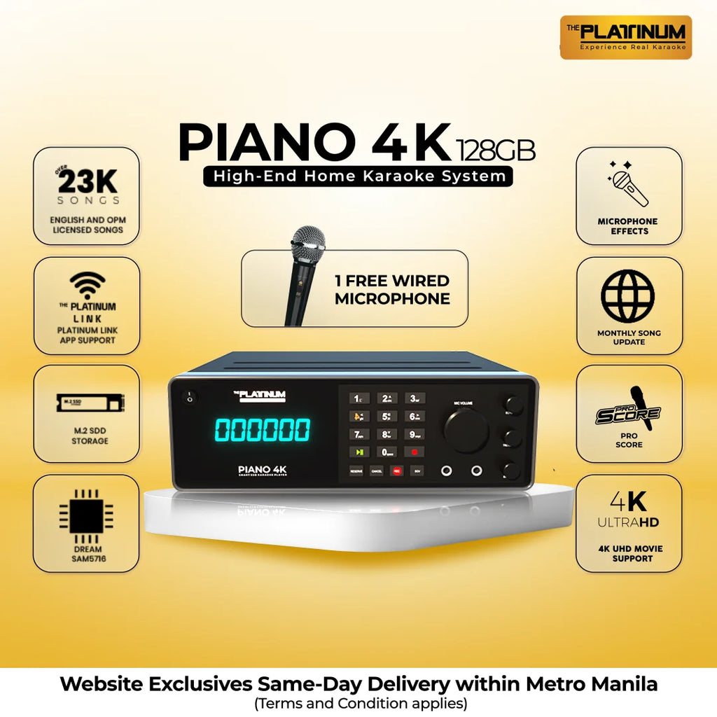 PIANO 4K 128gb High-End Home Karaoke System with Wired Microphone