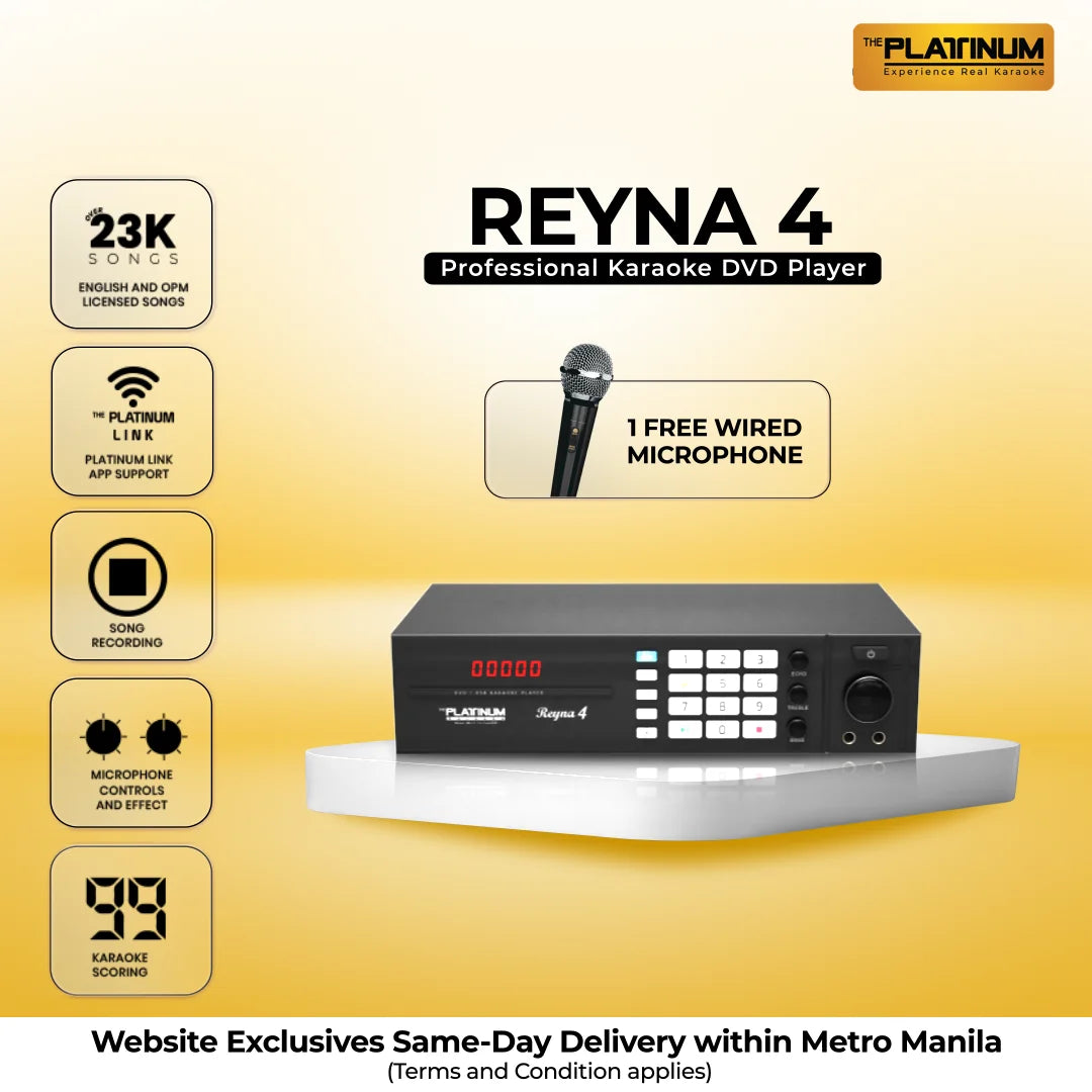 REYNA 4 Professional Karaoke DVD Player with Free Wired Microphone