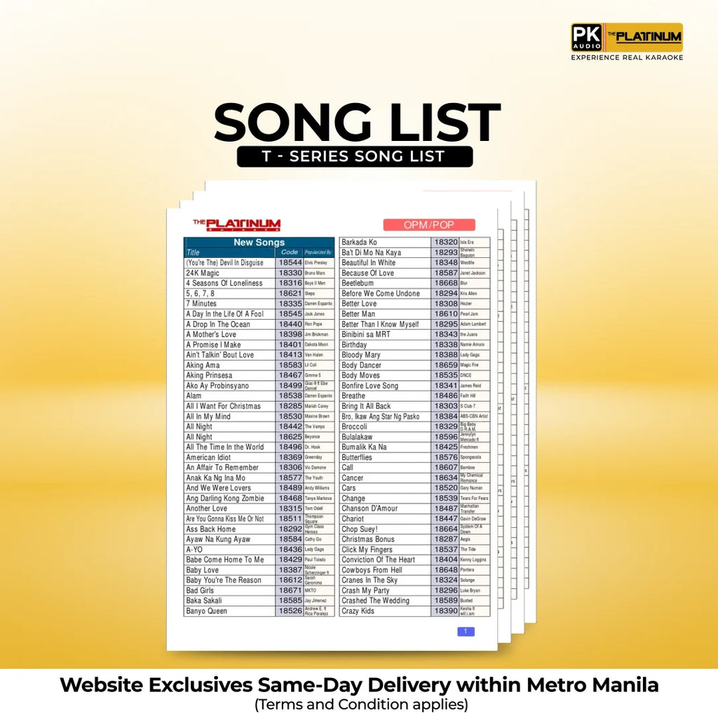 T-Series, Reyna Series and Piano Series Song List