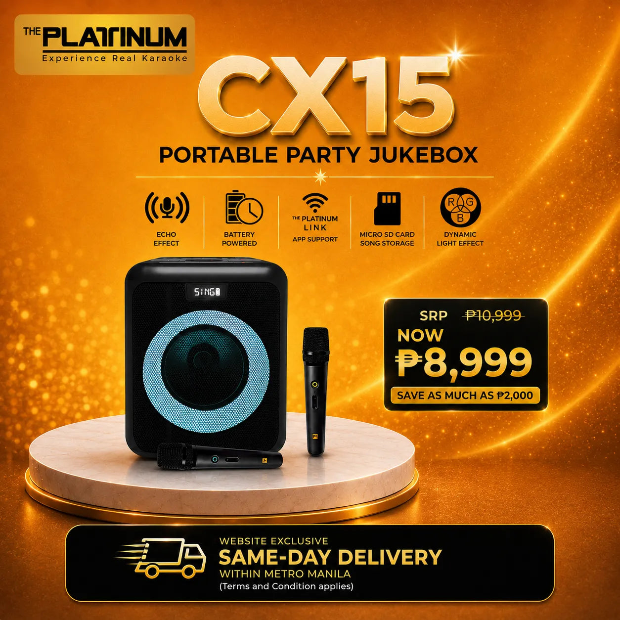 CX15 Karaoke Speaker with UHF Wireless Microphones 6.5" Woofer class